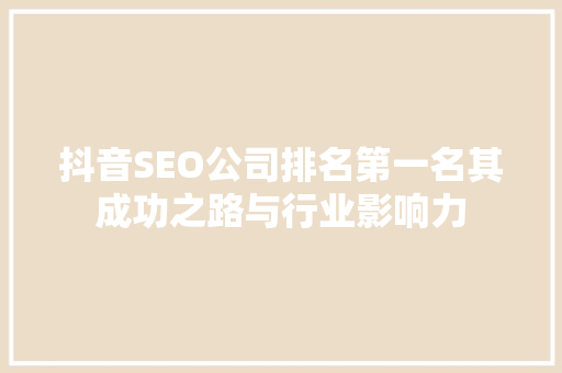 抖音SEO公司排名第一名其成功之路与行业影响力