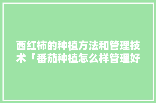 西红柿的种植方法和管理技术「番茄种植怎么样管理好」 西红柿的种植方法和管理技术「番茄种植怎么样管理好」 土壤施肥