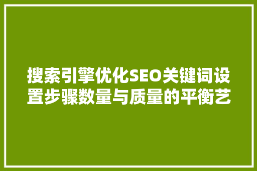 搜索引擎优化SEO关键词设置步骤数量与质量的平衡艺术