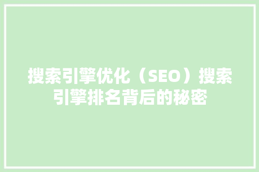 搜索引擎优化（SEO）搜索引擎排名背后的秘密
