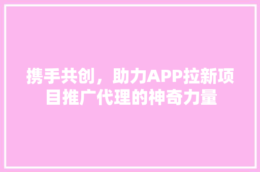 携手共创，助力APP拉新项目推广代理的神奇力量