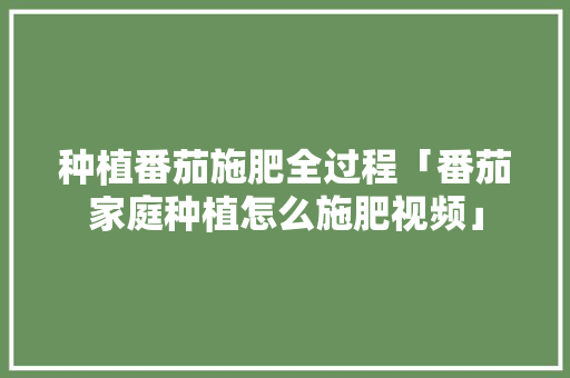 种植番茄施肥全过程「番茄家庭种植怎么施肥视频」 种植番茄施肥全过程「番茄家庭种植怎么施肥视频」 植物种类
