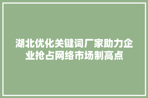 湖北优化关键词厂家助力企业抢占网络市场制高点