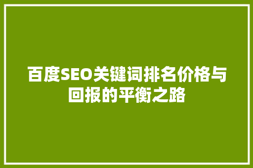 百度SEO关键词排名价格与回报的平衡之路