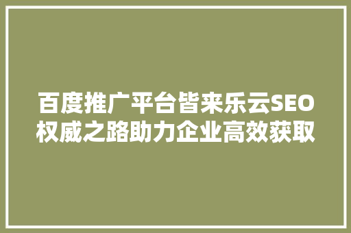 百度推广平台皆来乐云SEO权威之路助力企业高效获取流量