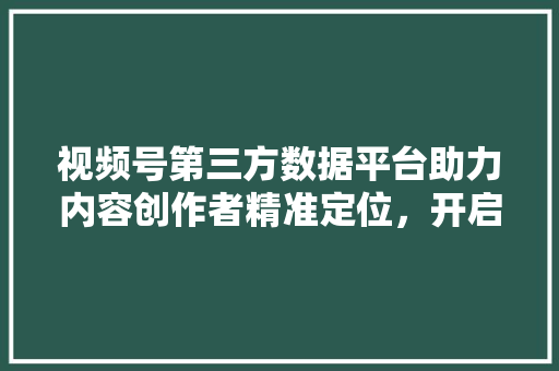 视频号第三方数据平台助力内容创作者精准定位，开启流量新纪元