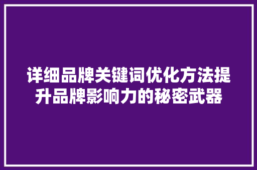 详细品牌关键词优化方法提升品牌影响力的秘密武器