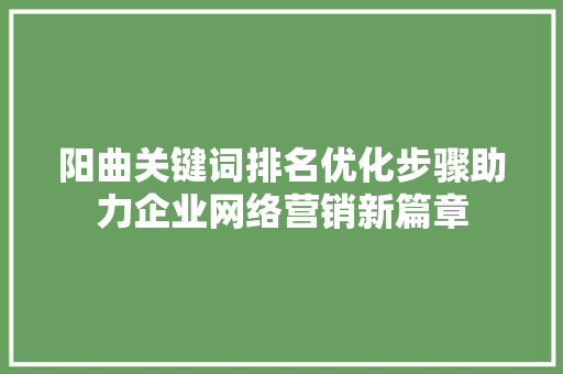阳曲关键词排名优化步骤助力企业网络营销新篇章