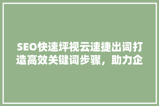 SEO快速坪视云速捷出词打造高效关键词步骤，助力企业互联网营销