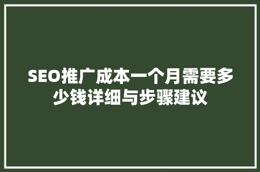 SEO推广成本一个月需要多少钱详细与步骤建议