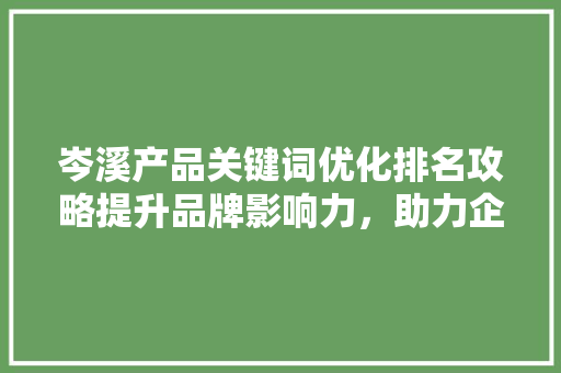 岑溪产品关键词优化排名攻略提升品牌影响力，助力企业腾飞