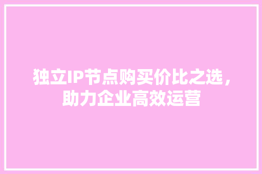 独立IP节点购买价比之选，助力企业高效运营