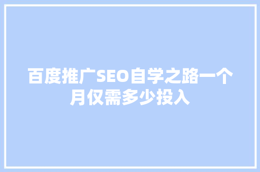 百度推广SEO自学之路一个月仅需多少投入