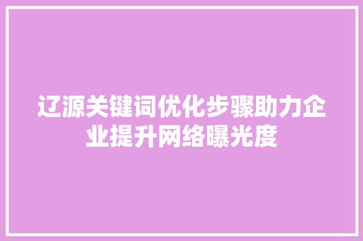 辽源关键词优化步骤助力企业提升网络曝光度
