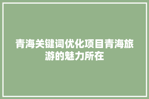 青海关键词优化项目青海旅游的魅力所在