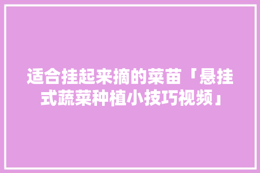 适合挂起来摘的菜苗「悬挂式蔬菜种植小技巧视频」 适合挂起来摘的菜苗「悬挂式蔬菜种植小技巧视频」 花朵知识