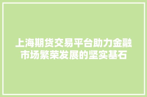 上海期货交易平台助力金融市场繁荣发展的坚实基石