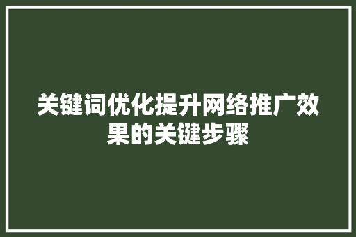 关键词优化提升网络推广效果的关键步骤