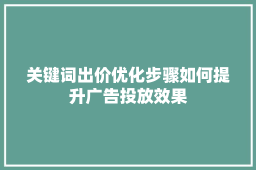 关键词出价优化步骤如何提升广告投放效果