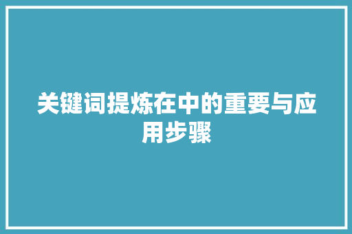 关键词提炼在中的重要与应用步骤
