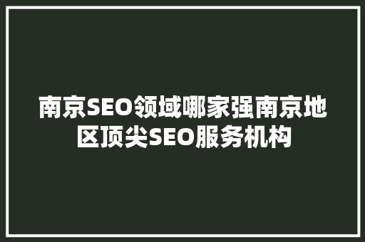 南京SEO领域哪家强南京地区顶尖SEO服务机构