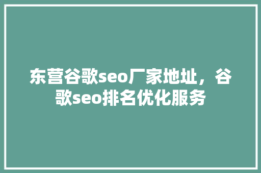 东营谷歌seo厂家地址，谷歌seo排名优化服务