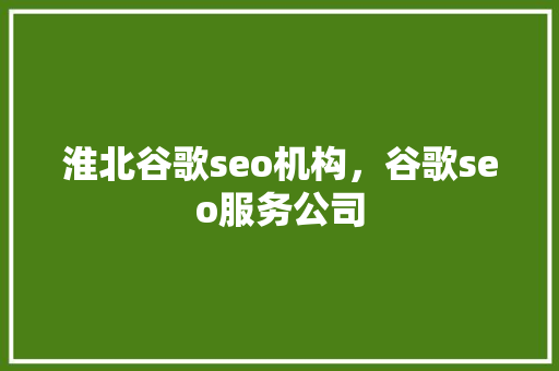 淮北谷歌seo机构，谷歌seo服务公司