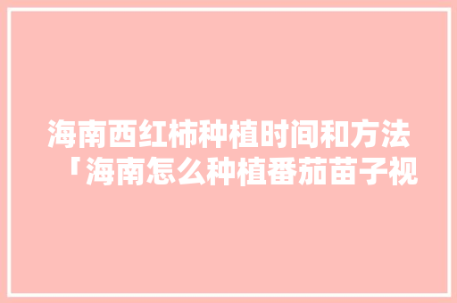 海南西红柿种植时间和方法「海南怎么种植番茄苗子视频」 海南西红柿种植时间和方法「海南怎么种植番茄苗子视频」 番茄种植技巧