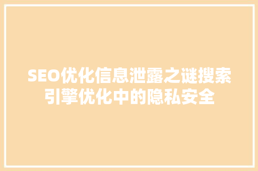 SEO优化信息泄露之谜搜索引擎优化中的隐私安全