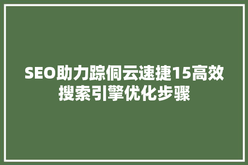 SEO助力踪侗云速捷15高效搜索引擎优化步骤