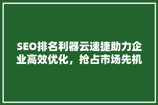 SEO排名利器云速捷助力企业高效优化，抢占市场先机