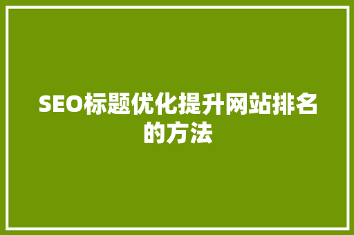 SEO标题优化提升网站排名的方法