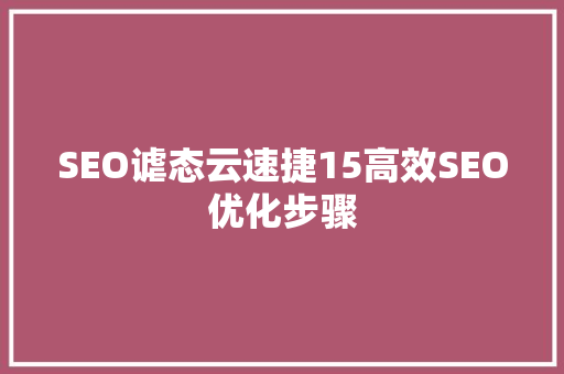 SEO谑态云速捷15高效SEO优化步骤