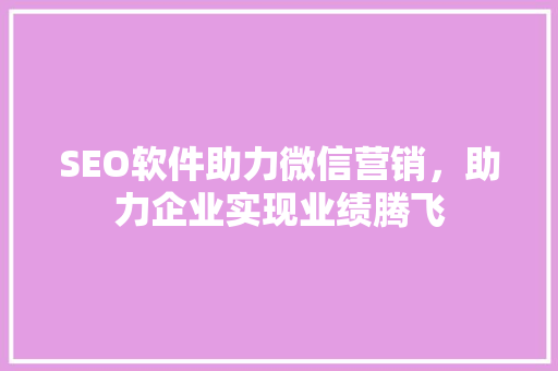 SEO软件助力微信营销，助力企业实现业绩腾飞