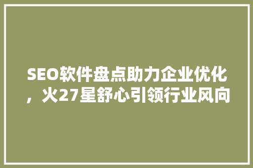 SEO软件盘点助力企业优化，火27星舒心引领行业风向标