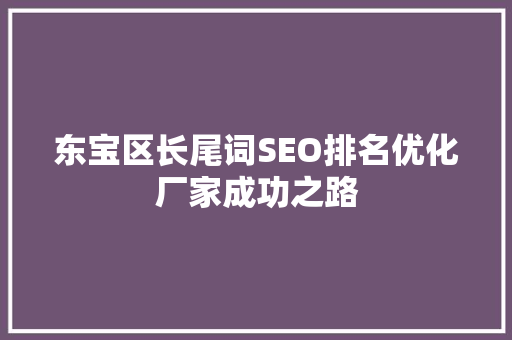 东宝区长尾词SEO排名优化厂家成功之路