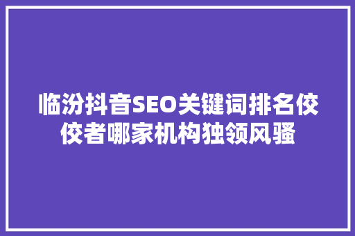 临汾抖音SEO关键词排名佼佼者哪家机构独领风骚
