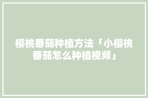 樱桃番茄种植方法「小樱桃番茄怎么种植视频」 樱桃番茄种植方法「小樱桃番茄怎么种植视频」 种植技巧