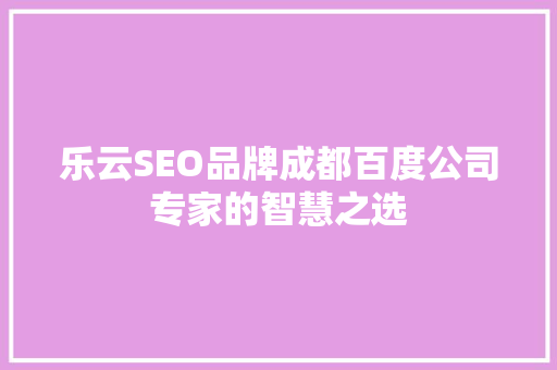 乐云SEO品牌成都百度公司专家的智慧之选