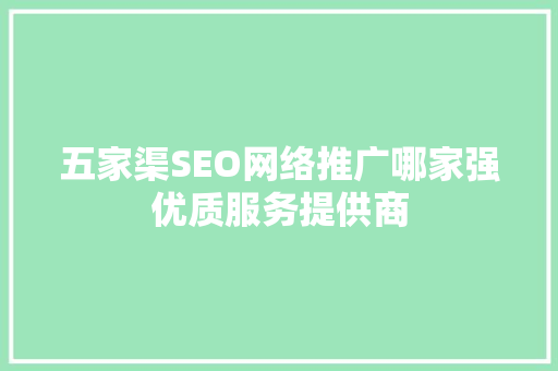 五家渠SEO网络推广哪家强优质服务提供商