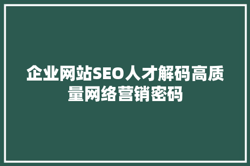 企业网站SEO人才解码高质量网络营销密码