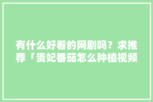 有什么好看的网剧吗？求推荐「贵妃番茄怎么种植视频教程」