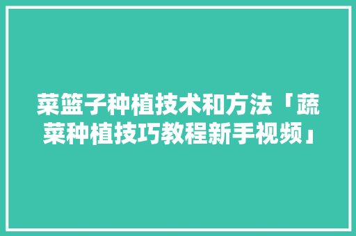 菜篮子种植技术和方法「蔬菜种植技巧教程新手视频」 菜篮子种植技术和方法「蔬菜种植技巧教程新手视频」 植物种类