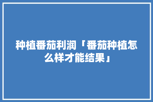 种植番茄利润「番茄种植怎么样才能结果」 种植番茄利润「番茄种植怎么样才能结果」 农业常识
