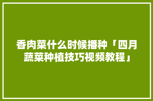 香肉菜什么时候播种「四月蔬菜种植技巧视频教程」 香肉菜什么时候播种「四月蔬菜种植技巧视频教程」 土壤施肥