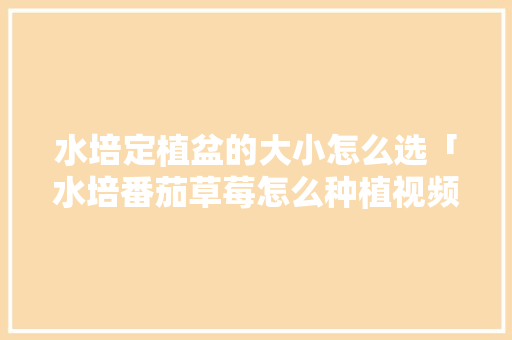 水培定植盆的大小怎么选「水培番茄草莓怎么种植视频」 水培定植盆的大小怎么选「水培番茄草莓怎么种植视频」 种植技巧