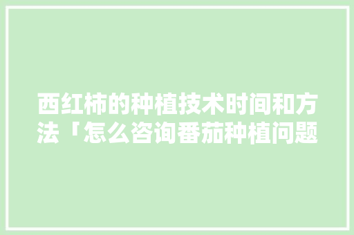 西红柿的种植技术时间和方法「怎么咨询番茄种植问题呢」 植物种类 西红柿的种植技术时间和方法「怎么咨询番茄种植问题呢」 西红柿的种植技术时间和方法「怎么咨询番茄种植问题呢」 植物种类