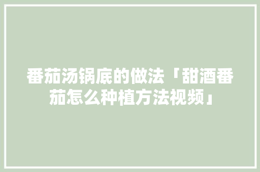 番茄汤锅底的做法「甜酒番茄怎么种植方法视频」 番茄汤锅底的做法「甜酒番茄怎么种植方法视频」 种植技巧