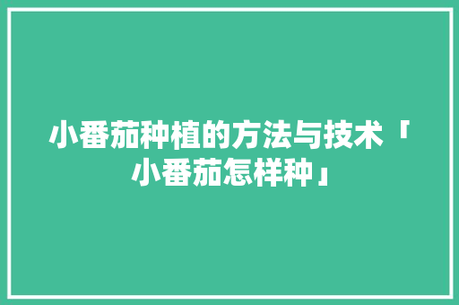小番茄种植的方法与技术「小番茄怎样种」 小番茄种植的方法与技术「小番茄怎样种」 土壤施肥