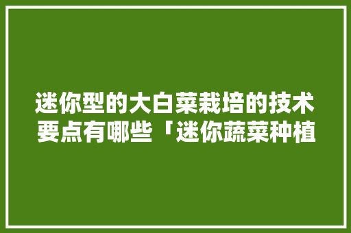 迷你型的大白菜栽培的技术要点有哪些「迷你蔬菜种植小技巧视频」